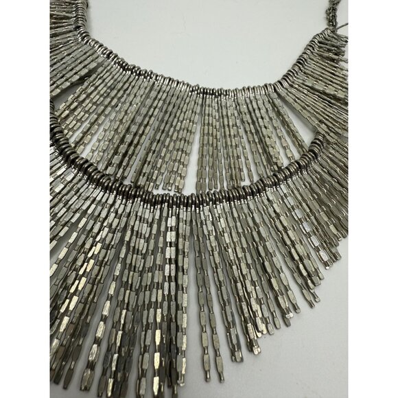 Boho Silver-Tone Fringe Statement Necklace By Coldwater Creek Bib Design - Picture 6 of 6